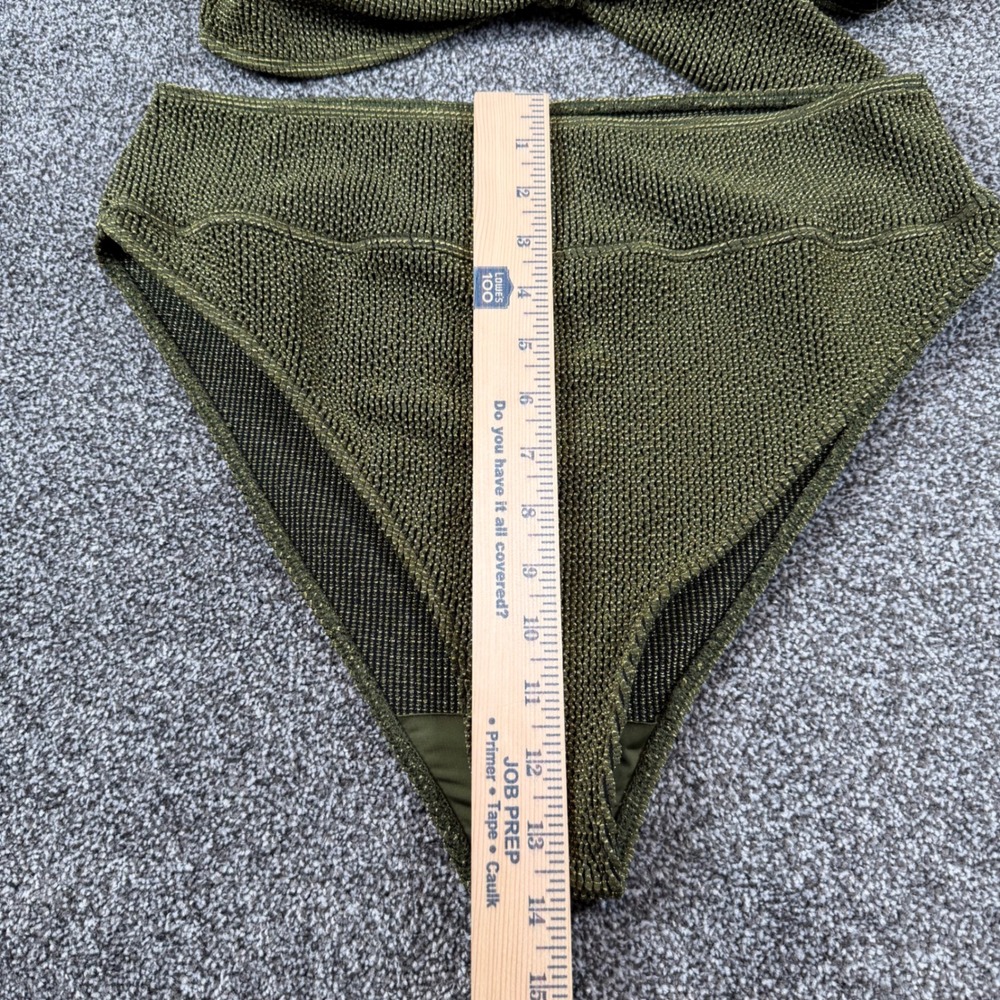 Beach Riot Free People Bikini Set XL Olive Green Metallic Tie Front High Waist - Picture 6 of 12